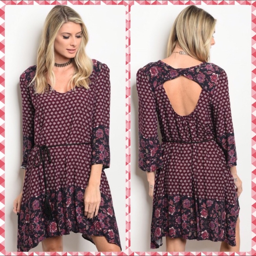 Burgundy & Navy  BoHo Dress